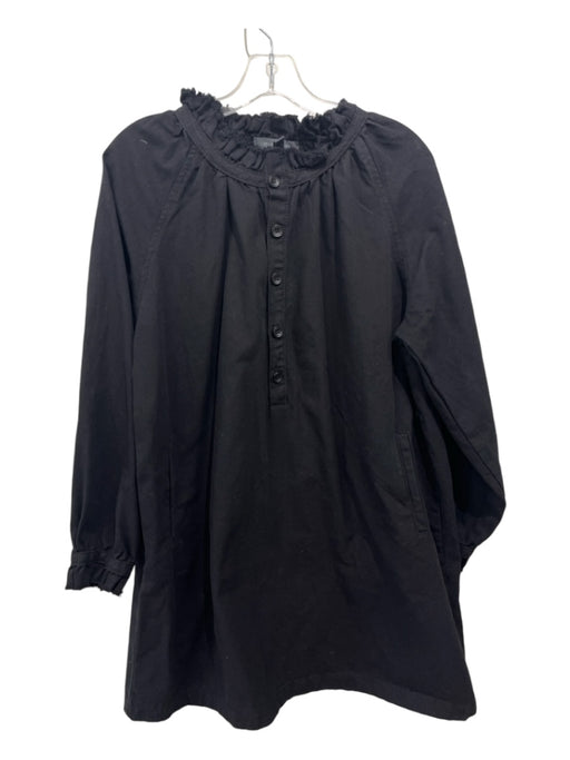 Grade & Gather Size Small Black Cotton 3/4 Button Ruffle Neckline Dress Black / Small