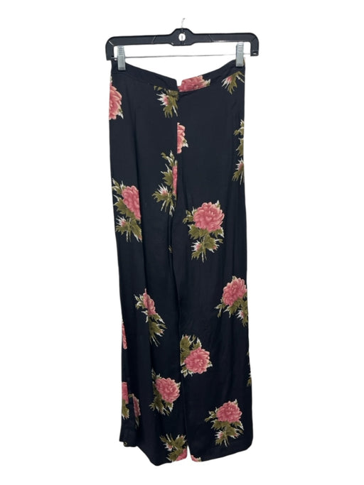 Reformation Size XXS Black & Pink Viscose Floral Full Length Back Zip Pants Black & Pink / XXS