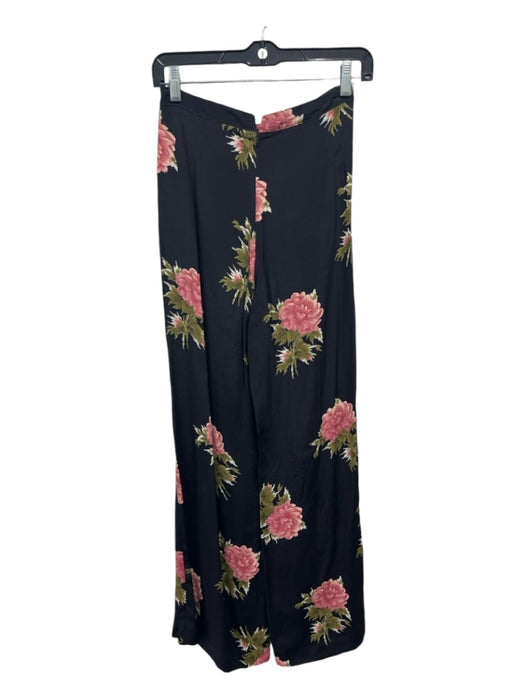 Reformation Size XXS Black & Pink Viscose Floral Full Length Back Zip Pants Black & Pink / XXS