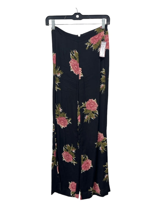 Reformation Size XXS Black & Pink Viscose Floral Full Length Back Zip Pants Black & Pink / XXS