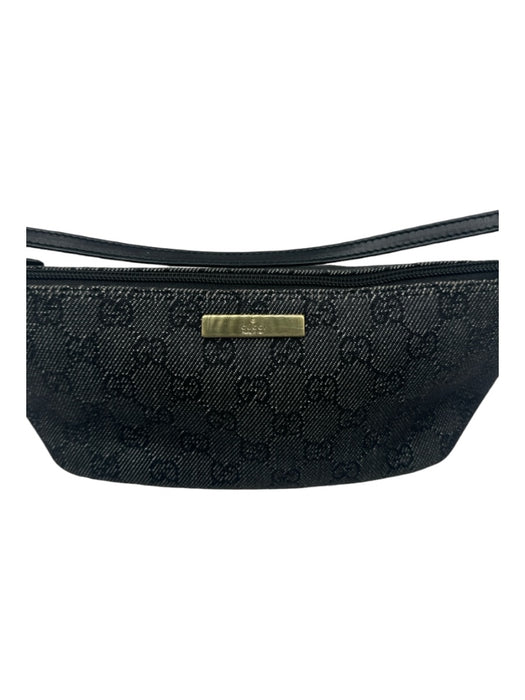 Gucci Black Denim Monogram Gold Tone Hardware Zip Boat Clutch Black