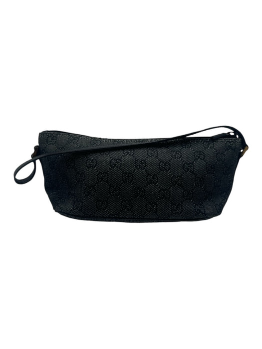 Gucci Black Denim Monogram Gold Tone Hardware Zip Boat Clutch Black