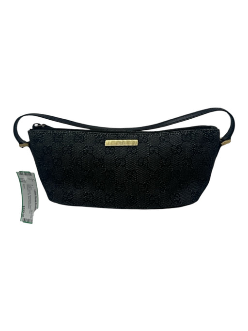 Gucci Black Denim Monogram Gold Tone Hardware Zip Boat Clutch Black