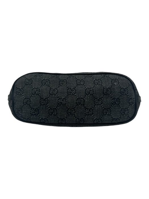 Gucci Black Denim Monogram Gold Tone Hardware Zip Boat Clutch Black