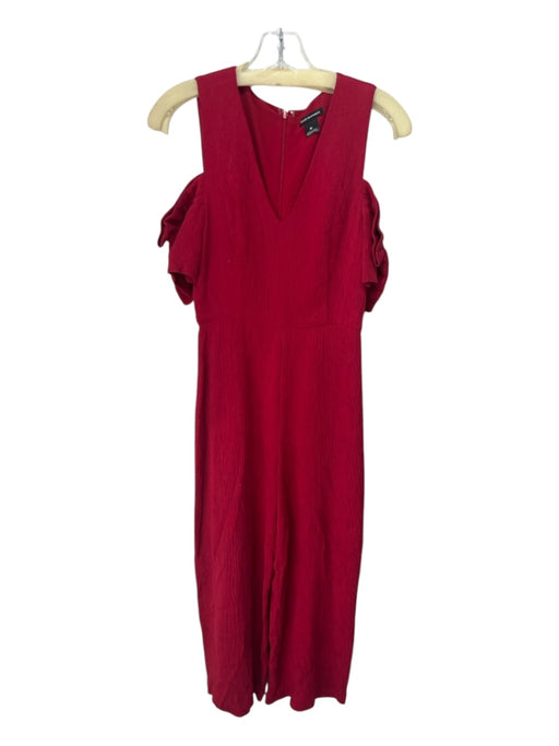 Club Monaco Size 00 Red Viscose Blend Cut Out Sleeves V Neck Jumpsuit Red / 00