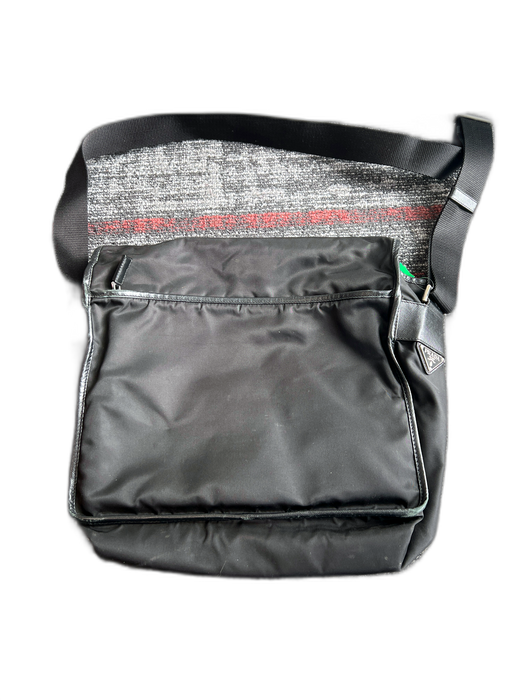 Prada AS IS Black Nylon Leather trim Buckle Messenger Bag Black