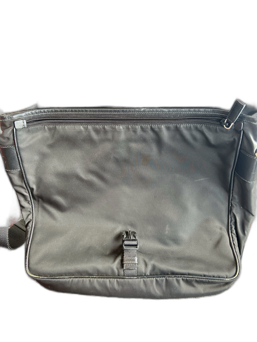 Prada AS IS Black Nylon Leather trim Buckle Messenger Bag Black
