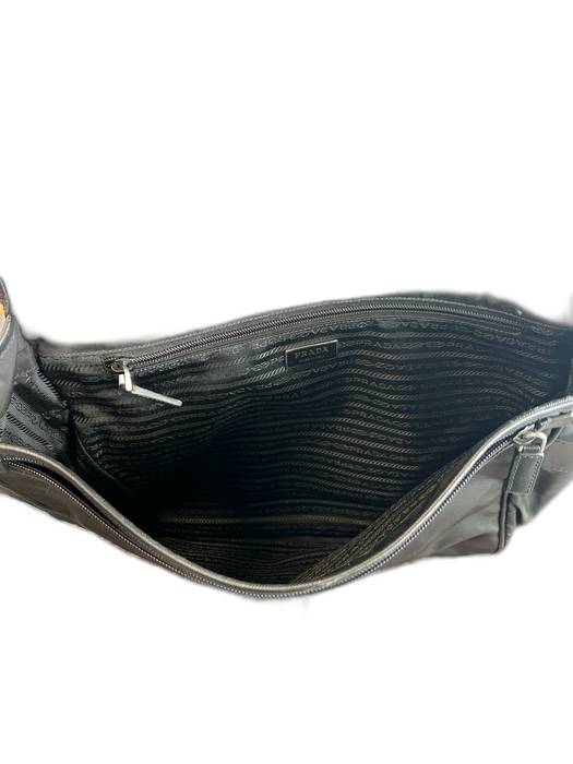 Prada AS IS Black Nylon Leather trim Buckle Messenger Bag Black