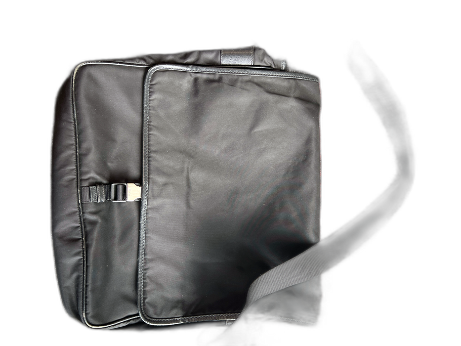Prada AS IS Black Nylon Leather trim Buckle Messenger Bag Black