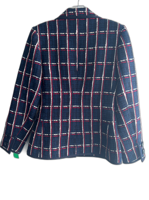 Favorite Daughter Size 2 Navy Blue, Red, White Wool Blend Tweed Plaid Jacket Navy Blue, Red, White / 2