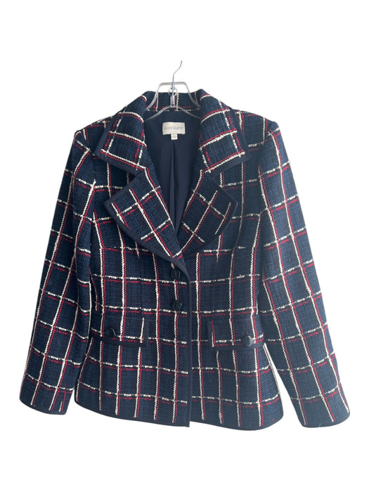 Favorite Daughter Size 2 Navy Blue, Red, White Wool Blend Tweed Plaid Jacket Navy Blue, Red, White / 2
