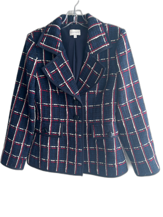 Favorite Daughter Size 2 Navy Blue, Red, White Wool Blend Tweed Plaid Jacket Navy Blue, Red, White / 2