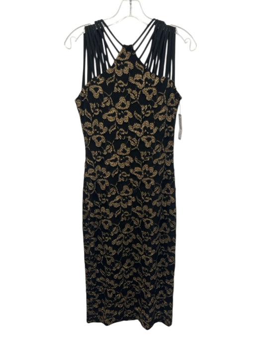Dress the Population Size L Black & Gold Polyester Sleeveless Strappy Midi Dress Black & Gold / L