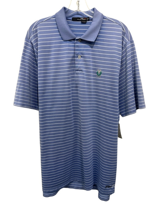 RLX Size XL Blue & White Polyester Striped Polo Men's Short Sleeve Blue & White / XL