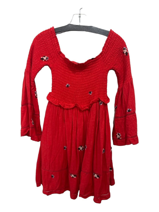 Free People Size XS Red White Black Cotton Blend Smocked Floral Embroidery Dress Red White Black / XS