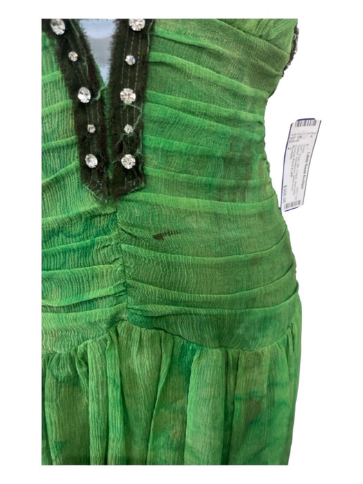 Mandalay Size 2 Green Silk V Neck Sleeveless Pleated Embellished Dress Green / 2