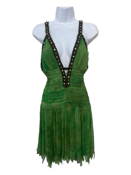 Mandalay Size 2 Green Silk V Neck Sleeveless Pleated Embellished Dress Green / 2