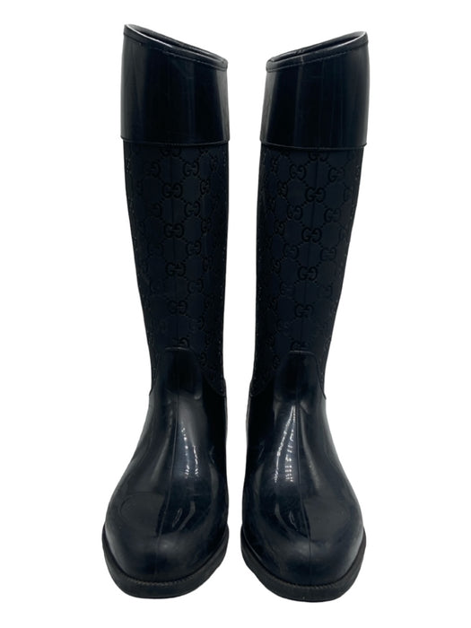 Gucci Shoe Size 38 Black Rubber Guccisima Knee High Back Zip Rainboot Boots Black / 38