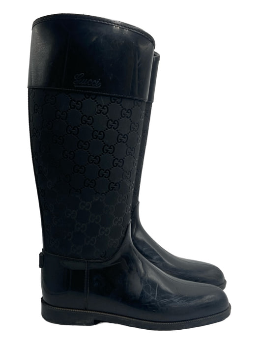 Gucci Shoe Size 38 Black Rubber Guccisima Knee High Back Zip Rainboot Boots Black / 38