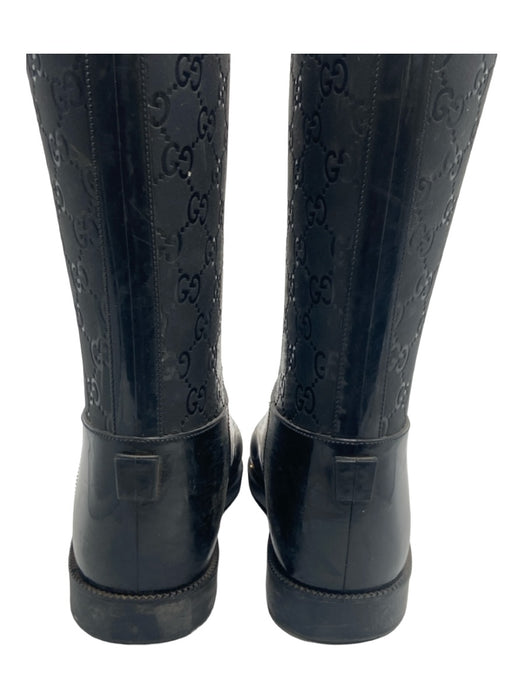 Gucci Shoe Size 38 Black Rubber Guccisima Knee High Back Zip Rainboot Boots Black / 38