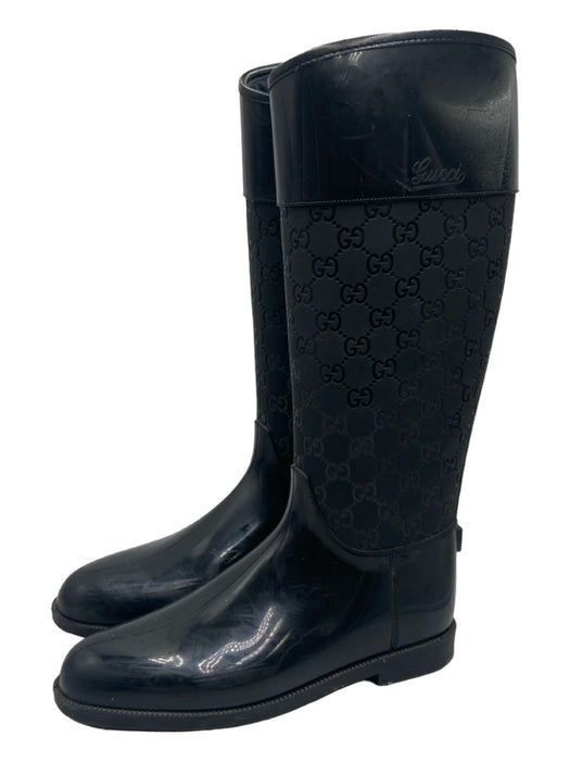 Gucci Shoe Size 38 Black Rubber Guccisima Knee High Back Zip Rainboot Boots Black / 38