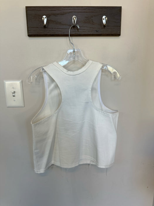 Natalie Busby Size L White Cotton Sleeveless Raw Hem V Neck Top