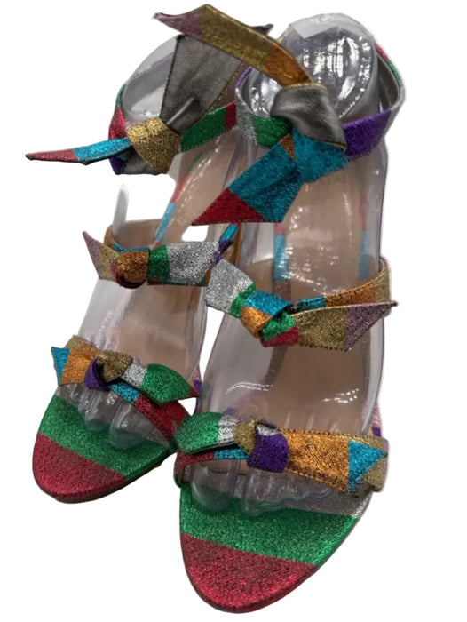 Alexandre Birman Shoe Size 40 Rainbow Leather & Textile Bow detail Striped Pumps