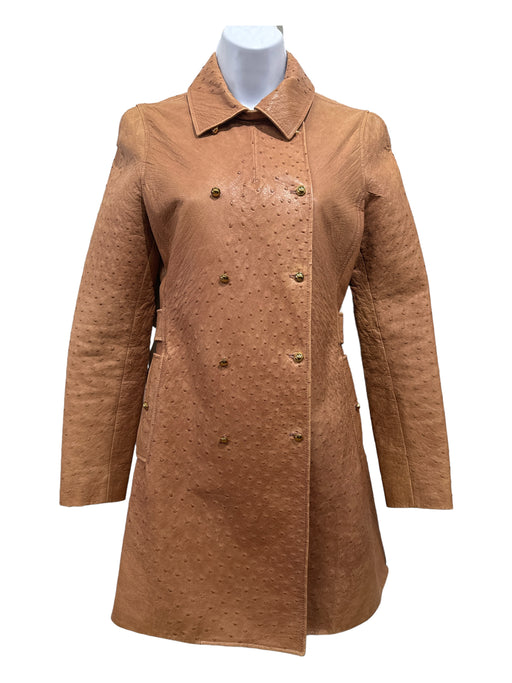 Gucci Size 40 Tan Ostrich Long Sleeve Button Front Collar Long Line Coat Tan / 40