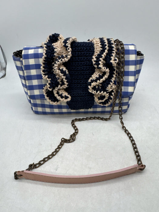 Maria La Rosa Blue & White Crossbody Plaid Crochet detail Bag