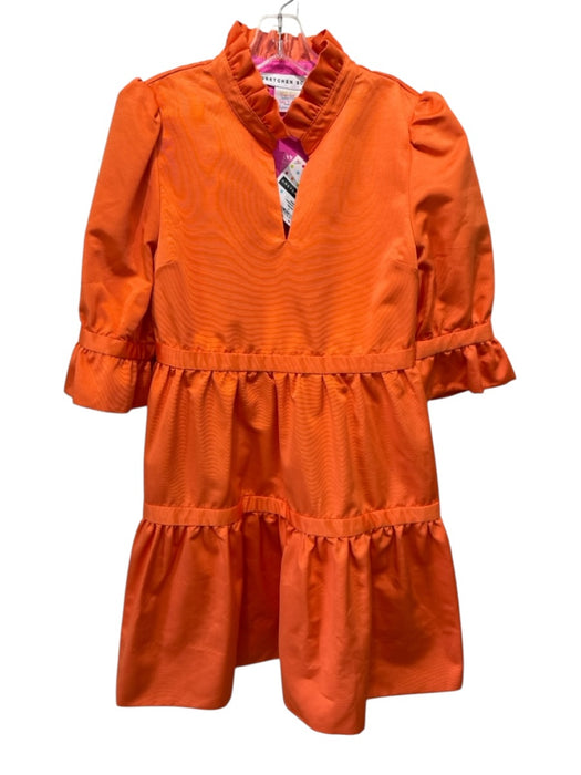 Gretchen Scott Size S Orange Short Sleeve Ribbed Ruffle Mock Neck Mini Dress Orange / S