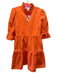 Gretchen Scott Size S Orange Short Sleeve Ribbed Ruffle Mock Neck Mini Dress Orange / S