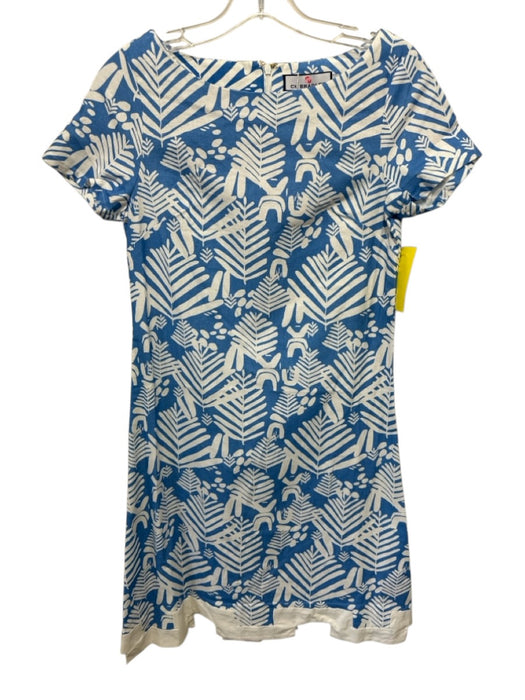 CK Bradley Size S Blue & White Cotton & Spandex Short Sleeve Leaf Print Dress Blue & White / S
