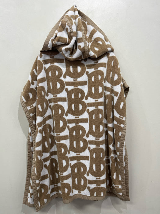 Burberry Tan & White Terry Cloth Monogram Pockets Hoodie Poncho