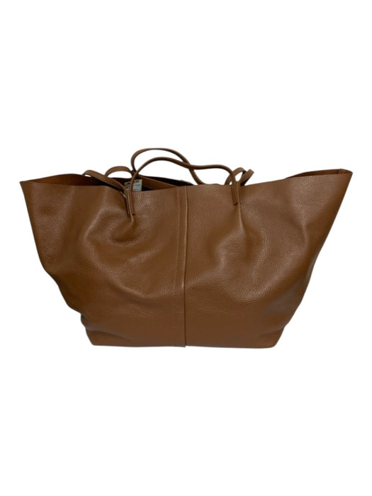 ALLSAINTS Brown Leather Top Handle Silver Hardware Pouch Inc. Tote Bag Brown / Large