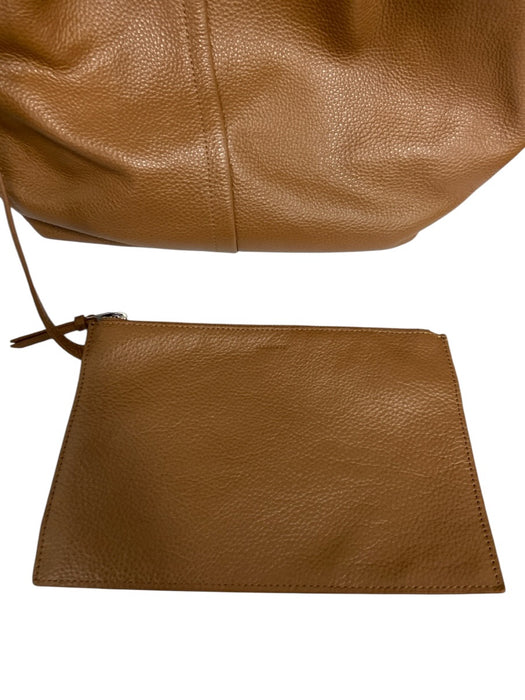 ALLSAINTS Brown Leather Top Handle Silver Hardware Pouch Inc. Tote Bag Brown / Large