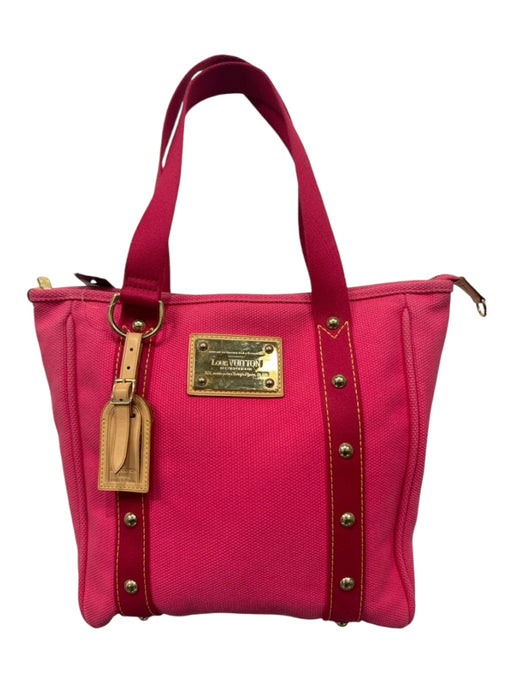 Louis Vuitton Hot pink Canvas Leather trim Studded Tote Shoulder Bag Hot pink / Medium