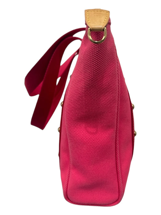 Louis Vuitton Hot pink Canvas Leather trim Studded Tote Shoulder Bag Hot pink / Medium