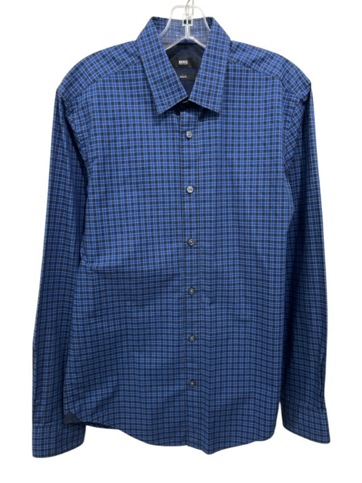 Boss Size M Blue & Black Cotton Plaid Button Down Men's Long Sleeve Shirt Blue & Black / M