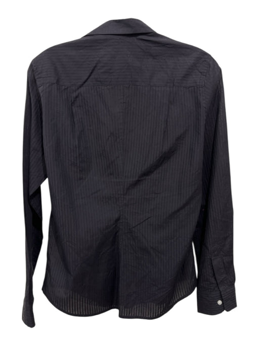 Frank & Eileen Size S Black Cotton Long Sleeve Buttons Sheer Stripes Blouse Top Black / S