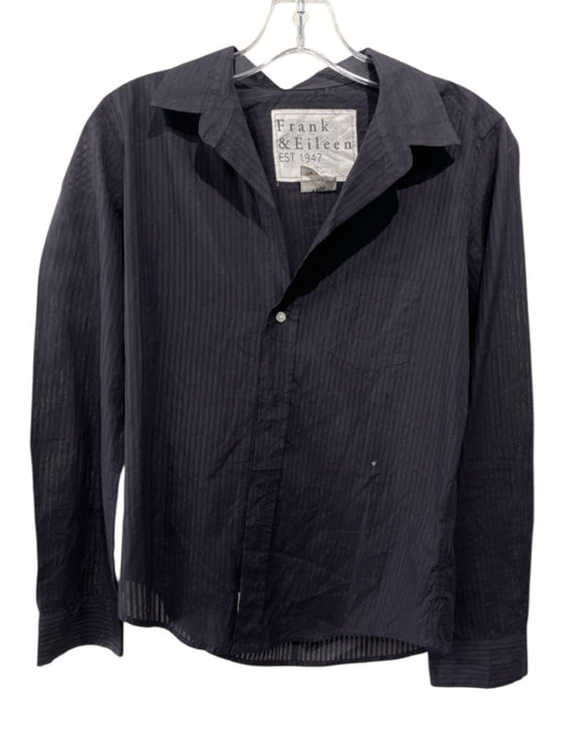 Frank & Eileen Size S Black Cotton Long Sleeve Buttons Sheer Stripes Blouse Top Black / S