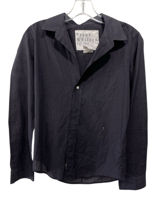 Frank & Eileen Size S Black Cotton Long Sleeve Buttons Sheer Stripes Blouse Top Black / S