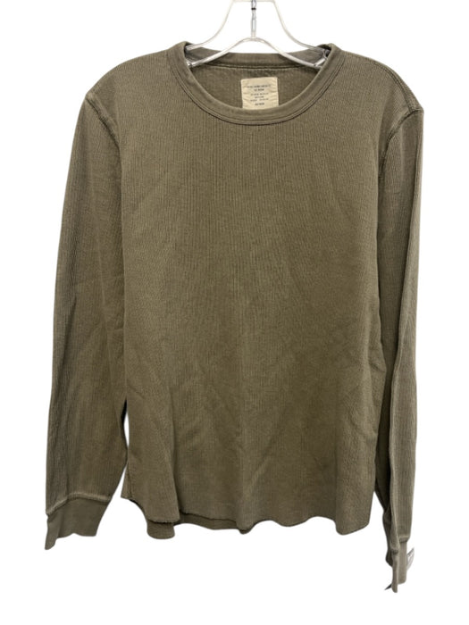 Buck Mason Size M Green Cotton Blend Ribbed Crew Neck Men's Long Sleeve Shirt Green / M
