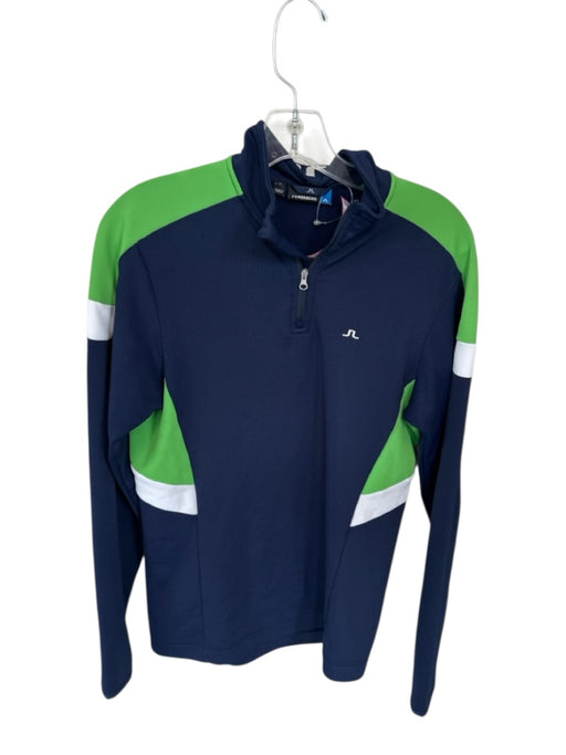 J. Lindeberg Navy & Green Polyester Color Block Half Zip Golf Men's Pullover Navy & Green / S