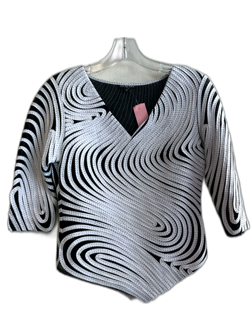 Ika For Kinji Size M Black & White Polyester V Neck Short Sleeve V Waist Top Black & White / M