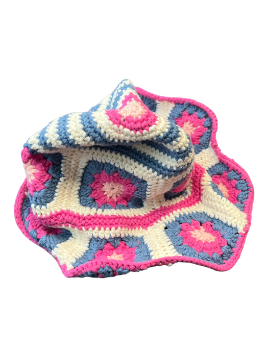 Jocelyn Pink Blue & White Cotton Knit Granny Squares Bucket Hat Pink Blue & White / One Size