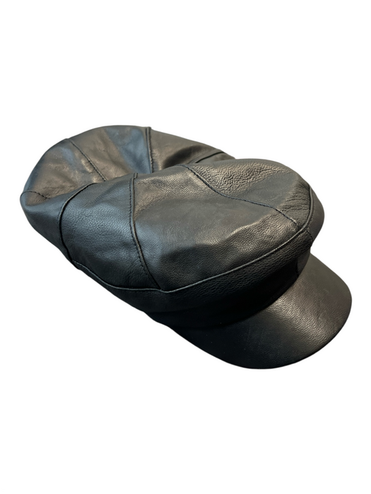 No Brand Black Leather Solid Color Newsboy Hat Black / One Size