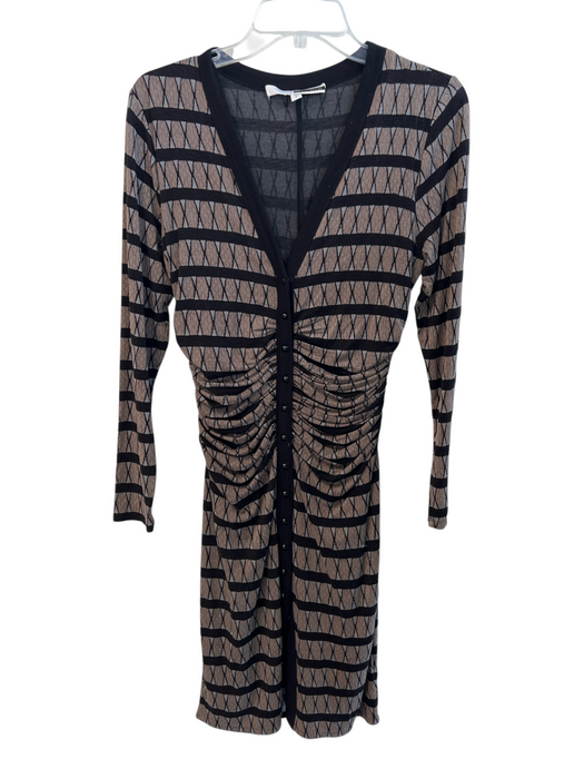 Tracey Reese Size M Brown & Black Rayon & Wool Long Sleeve Stripe V Neck Dress Brown & Black / M