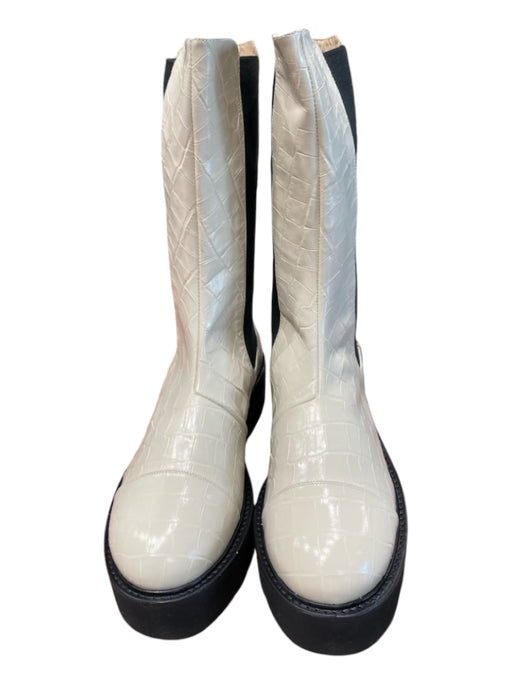 Stuart Weitzman Shoe Size 11.5 Black & Ivory Leather Rubber Sole Chunky Boots Black & Ivory / 11.5