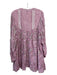 Cleobella Size XL Pink & Cream Cotton 1/4 Button Floral Puff Sleeve Dress Pink & Cream / XL