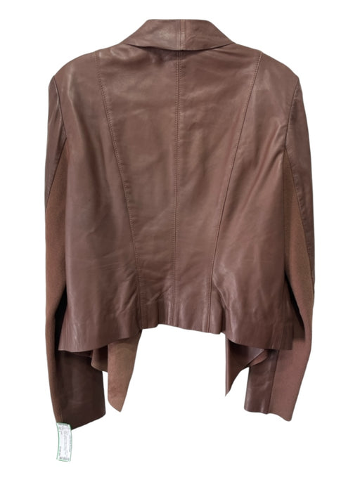 Trouve Size L Brown Leather & Cotton Draped Open Front Long Sleeve Jacket Brown / L